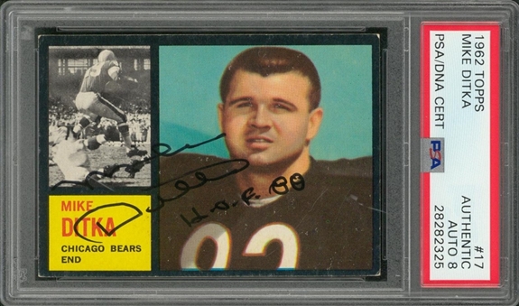 1962 Topps #17 Mike Ditka Signed and Inscribed Rookie Card – PSA/DNA NM-MT 8